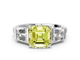 White gold Fancy Yellow Asscher Cut Diamond Engagement Ring with Baguette Side Stones and Channel Set Band_16