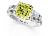 White gold Fancy Yellow Asscher Cut Diamond Engagement Ring with Baguette Side Stones and Channel Set Band_18