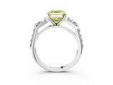 White gold Fancy Yellow Asscher Cut Diamond Engagement Ring with Baguette Side Stones and Channel Set Band_20
