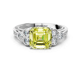 White gold Fancy Yellow Asscher  Cut Diamond Engagement Ring with Bezel Set Round Side Stones and Prong Setting_29