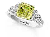 White gold Fancy Yellow Asscher  Cut Diamond Engagement Ring with Bezel Set Round Side Stones and Prong Setting_30
