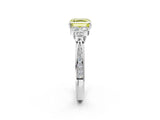 White gold Fancy Yellow Asscher  Cut Diamond Engagement Ring with Bezel Set Round Side Stones and Prong Setting_31