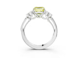 White gold Fancy Yellow Asscher  Cut Diamond Engagement Ring with Bezel Set Round Side Stones and Prong Setting_32