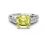 White gold Fancy Yellow Asscher  Cut Diamond Engagement Ring with Pavé Band and Four-Prong Setting_3