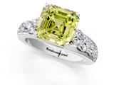 White gold Fancy Yellow Asscher  Cut Diamond Engagement Ring with Pavé Band and Four-Prong Setting_4