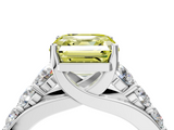 White gold Fancy Yellow Asscher  Cut Diamond Engagement Ring with Pavé Band and Four-Prong Setting_7