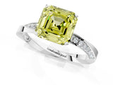 White gold Fancy Yellow Asscher Cut Diamond Engagement Ring with Side Stone Accents and Four-Prong Setting_158