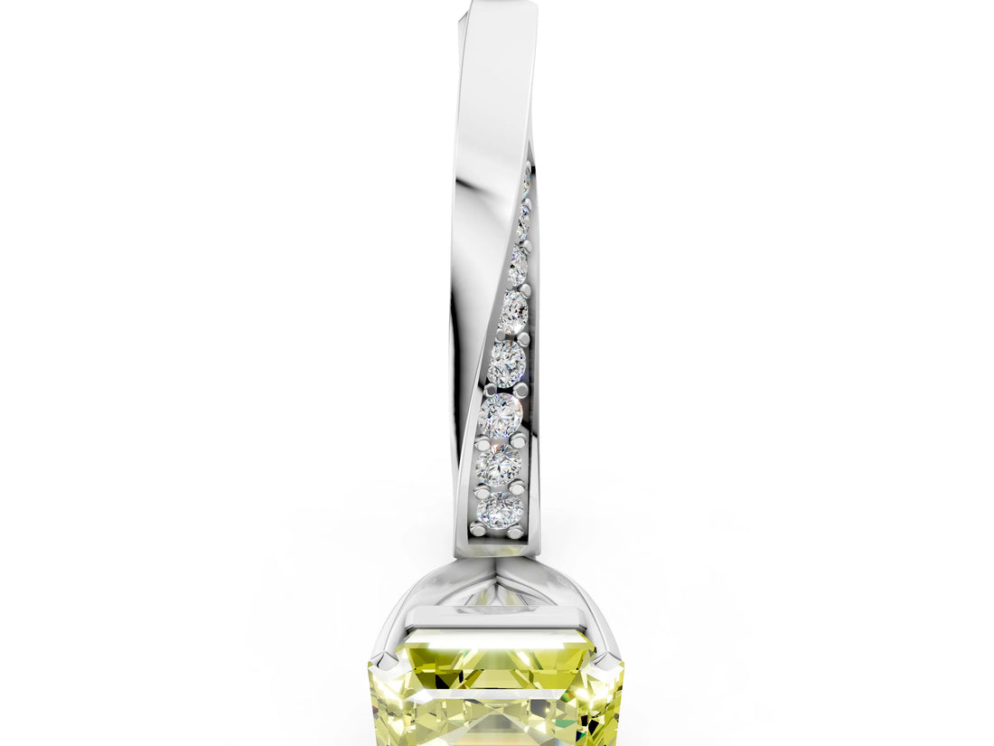 White gold Fancy Yellow Asscher Cut Diamond Engagement Ring with Side Stone Accents and Four-Prong Setting_36