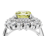 White gold Fancy Yellow Asscher Cut Diamond Floral Double Halo Engagement Ring with Prong Setting_4