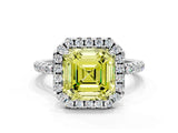 White gold Fancy Yellow Asscher  Cut Diamond Floral Halo Engagement Ring with Pavé Band and Prong Setting_29