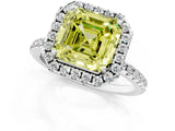 White gold Fancy Yellow Asscher  Cut Diamond Floral Halo Engagement Ring with Pavé Band and Prong Setting_30