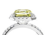 White gold Fancy Yellow Asscher  Cut Diamond Floral Halo Engagement Ring with Pavé Band and Prong Setting_32