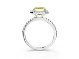 White gold Fancy Yellow Asscher  Cut Diamond Floral Halo Engagement Ring with Pavé Band and Prong Setting_32