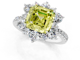 White gold Fancy Yellow Asscher  Cut Diamond Floral Halo Pave Band with Prong Setting_1