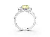White gold Fancy Yellow Asscher  Cut Diamond Floral Halo Pave Band with Prong Setting_3