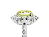 White gold Fancy Yellow Asscher  Cut Diamond Floral Halo Pave Band with Prong Setting_5