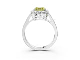 White gold Fancy Yellow Asscher Cut Diamond Floral Halo Ring with Pavé Band and Prong Setting_10