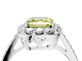White gold Fancy Yellow Asscher Cut Diamond Floral Halo Ring with Pavé Band and Prong Setting_11