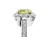 White gold Fancy Yellow Asscher Cut Diamond Floral Halo Ring with Pavé Band and Prong Setting_12