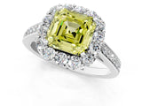 White gold Fancy Yellow Asscher Cut Diamond Floral Halo Ring with Pavé Band and Prong Setting_8