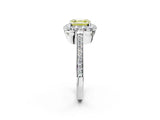 White gold Fancy Yellow Asscher Cut Diamond Floral Halo Ring with Pavé Band and Prong Setting_9