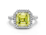 White gold Fancy Yellow Asscher Cut Diamond Halo Engagement Ring with Pavé Band and Prong Setting_75