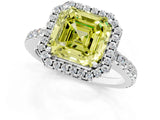 White gold Fancy Yellow Asscher Cut Diamond Halo Engagement Ring with Pavé Band and Prong Setting_76