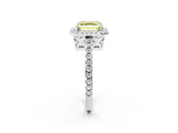 White gold Fancy Yellow Asscher Cut Diamond Halo Engagement Ring with Pavé Band and Prong Setting_77