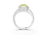 White gold Fancy Yellow Asscher Cut Diamond Halo Engagement Ring with Pavé Band and Prong Setting_78