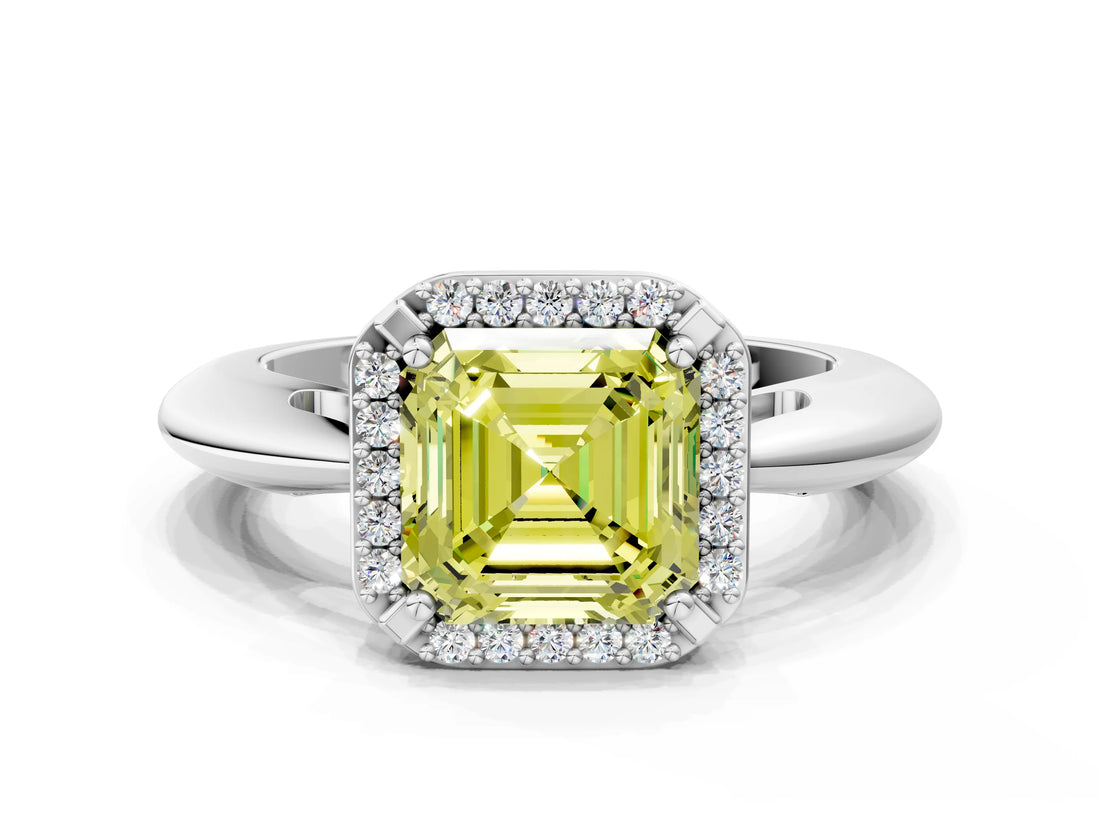 White gold Fancy Yellow Asscher  Cut Diamond Halo Engagement Ring with Split Shank and Four-Prong Setting_50