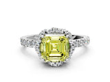White gold Fancy Yellow Asscher Cut Diamond Halo Pave Band with Four-Prong Setting_15