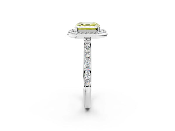 Platinum Asscher Cut Pave Bezel-Rim Halo Engagement Ring Setting for Fancy Yellow Center