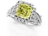 White gold Fancy Yellow Asscher Cut Diamond Halo Ring with Milgrain Pavé Band and Four-Prong Setting_149