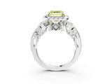 White gold Fancy Yellow Asscher Cut Diamond Halo Ring with Milgrain Pavé Band and Four-Prong Setting_151