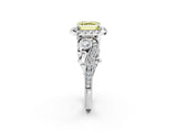 White gold Fancy Yellow Asscher Cut Diamond Halo Ring with Milgrain Pavé Band and Four-Prong Setting_151