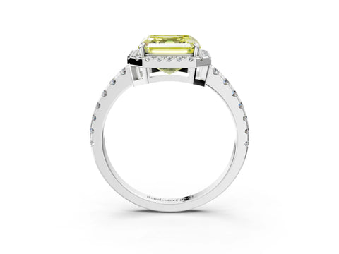 White gold Fancy Yellow Asscher Cut Diamond Halo Ring with Pavé Band and Four-Prong Setting_15