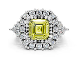 White gold Fancy Yellow Asscher Cut Diamond Halo Ring with Pavé Band and Four-Prong Setting_47