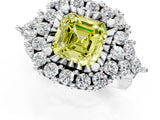 White gold Fancy Yellow Asscher Cut Diamond Halo Ring with Pavé Band and Four-Prong Setting_48