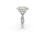 White gold Fancy Yellow Asscher Cut Diamond Halo Ring with Pavé Band and Four-Prong Setting_49