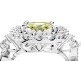 White gold Fancy Yellow Asscher Cut Diamond Halo Ring with Pavé Band and Four-Prong Setting_51