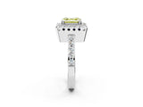 White gold Fancy Yellow Asscher Cut Diamond Halo Ring with Pavé Band and Prong Setting_10