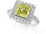 White gold Fancy Yellow Asscher Cut Diamond Halo Ring with Pavé Band and Prong Setting_13