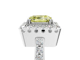 White gold Fancy Yellow Asscher Cut Diamond Halo Ring with Pavé Band and Prong Setting_13