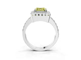 White gold Fancy Yellow Asscher Cut Diamond Halo Ring with Pavé Band and Prong Setting_15