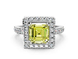 White gold Fancy Yellow Asscher Cut Diamond Halo Ring with Pavé Band and Prong Setting_36