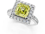 White gold Fancy Yellow Asscher Cut Diamond Halo Ring with Pavé Band and Prong Setting_37