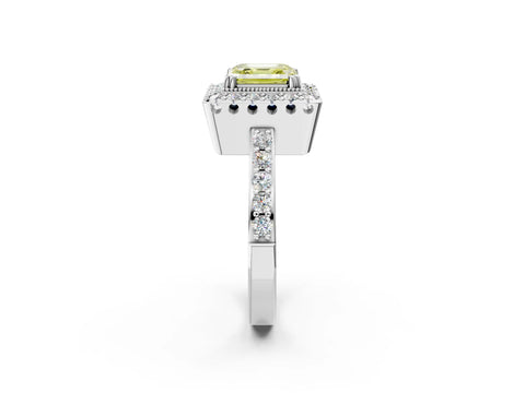 White gold Fancy Yellow Asscher Cut Diamond Halo Ring with Pavé Band and Prong Setting_38