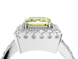 White gold Fancy Yellow Asscher Cut Diamond Halo Ring with Pavé Band and Prong Setting_40