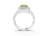 White gold Fancy Yellow Asscher Cut Diamond Halo Ring with Pavé Band and Prong Setting_40