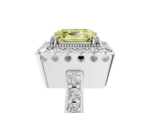 White gold Fancy Yellow Asscher Cut Diamond Halo Ring with Pavé Band and Prong Setting_41